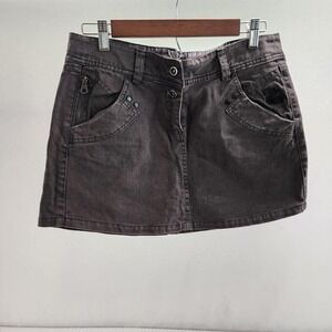 B BISTON Denim Mini Skirt, Dark Gray Wash, Studded, Pockets‎ M